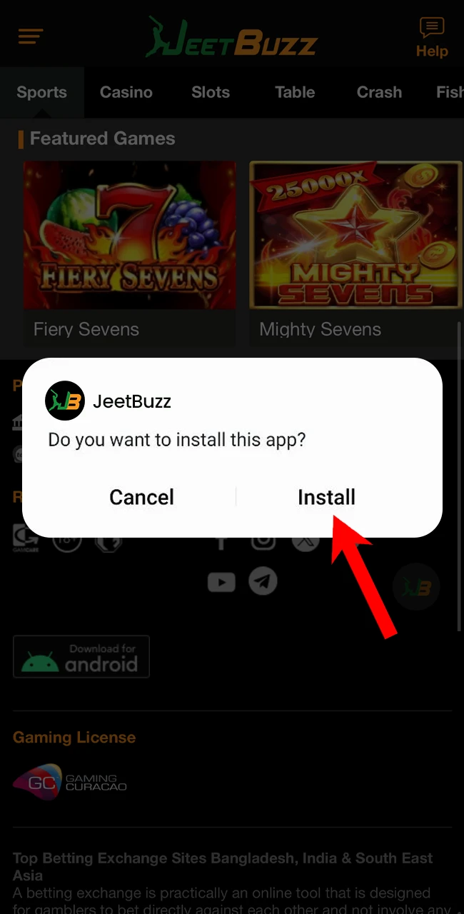 Download a file to install the JeetBuzz app.