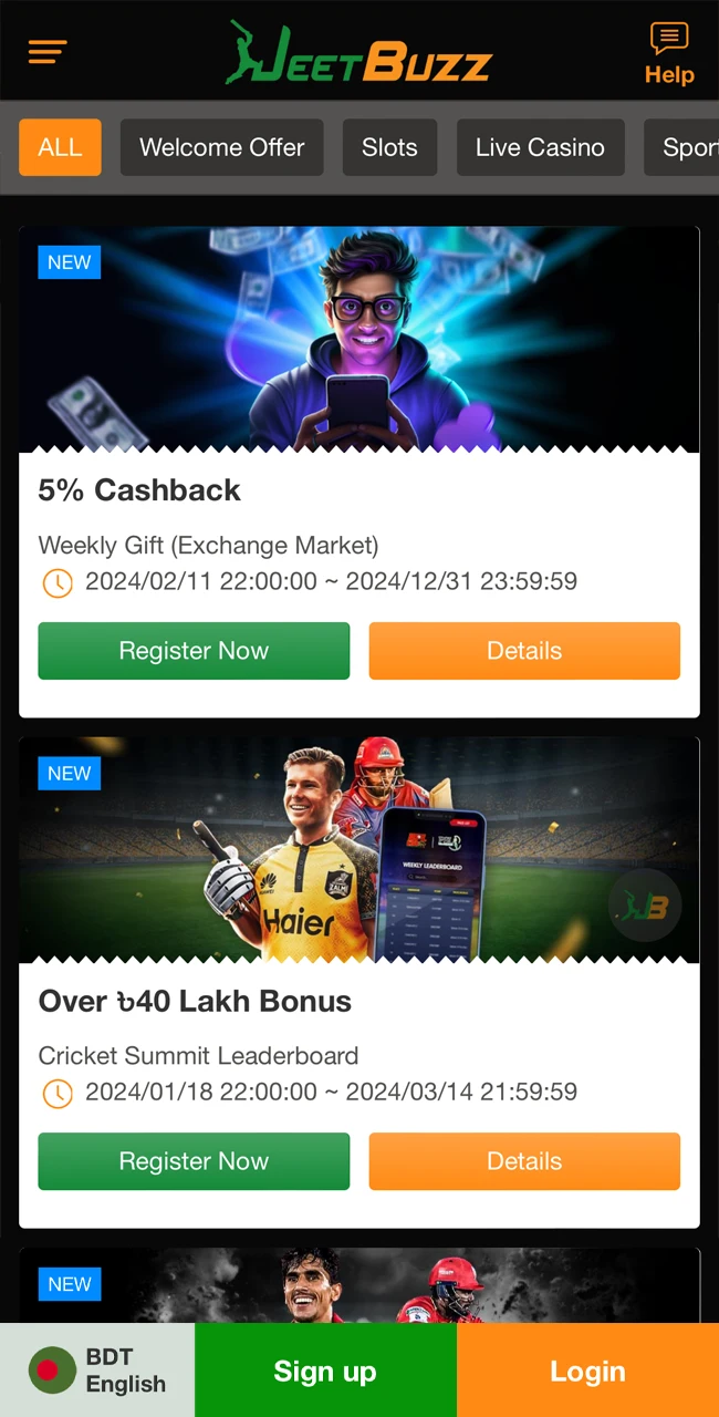 Welcome bonuses and special offers on the JeetBuzz app.